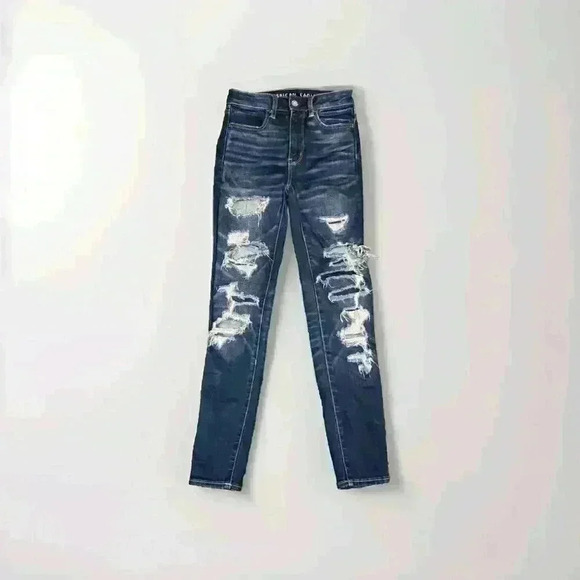 American Eagle Super High Rise Jegging Distressed Stretch Jeans Sz 00 Short 4369 - Picture 1 of 9